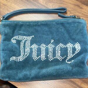 Juicy Couture Teal Velvet Wristlet with Rhinestones